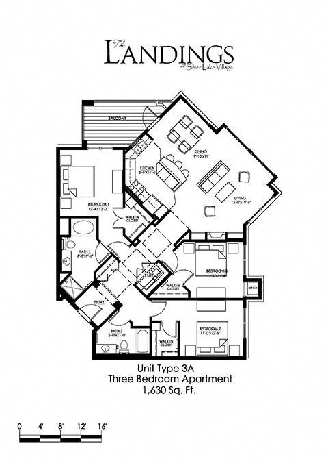 Floor plan for 3 beds, 2 baths, 1630 sqft